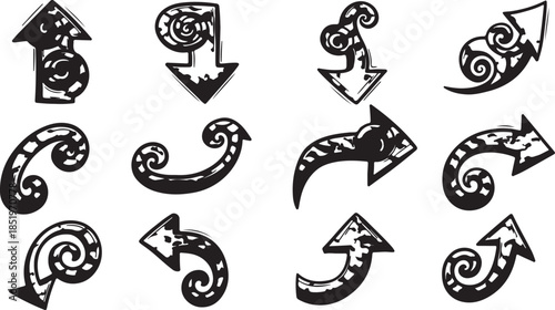 Black Decorative Arrows Set Isolated on White Background