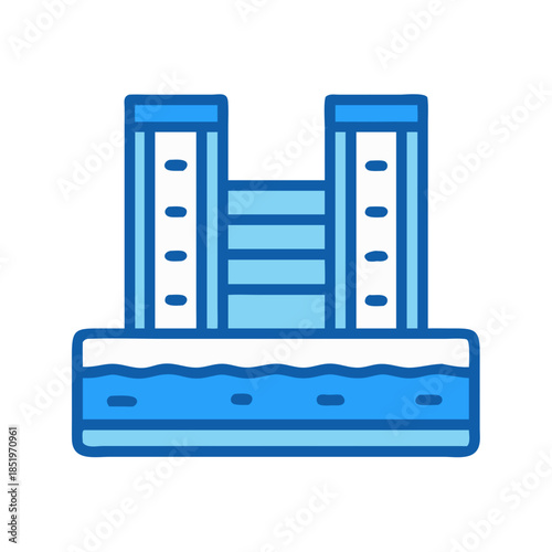 Abstract Icon of a Dam with Reservoirs and Waves