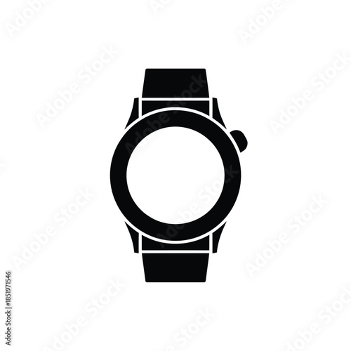 Simple black and white icon depicting a classic wristwatch design