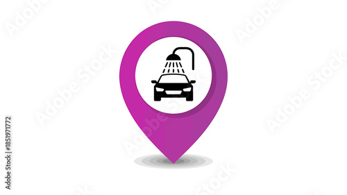 Purple Location Pin with Car Wash Symbol for Services