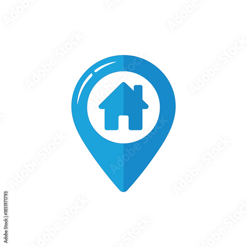 Blue Location Pin with House Icon for Real Estate