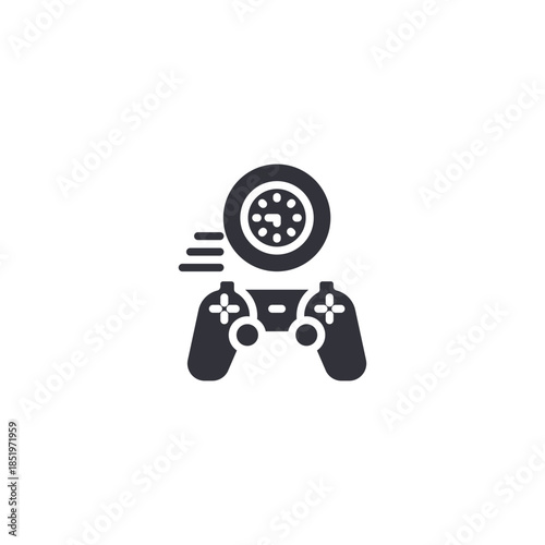 Gaming speed controller icon with motion lines, representing competitive gaming, fast gameplay, esports streaming, and action entertainment.