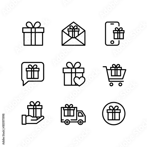 Collection of gift icons for various digital and shopping themes
