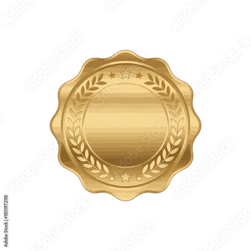 Golden Award Badge with Laurel Wreath and Stars Design