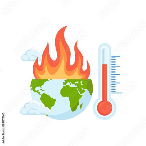 Climate Change Concept with Fiery Earth and Thermometer