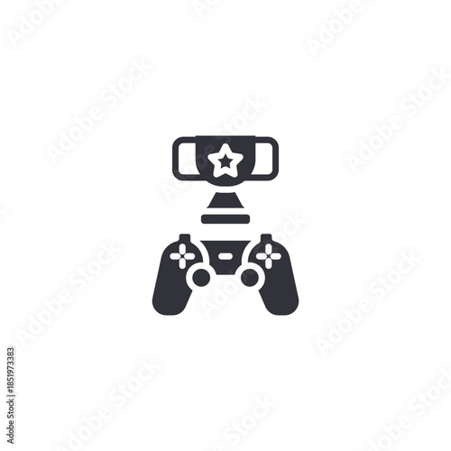 Online gaming live stream icon with camera and controller, representing gameplay broadcasting and interactive entertainment.
