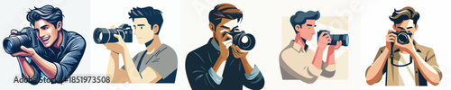 Vector Illustration of Handsome Man Professional Photographer with Camera