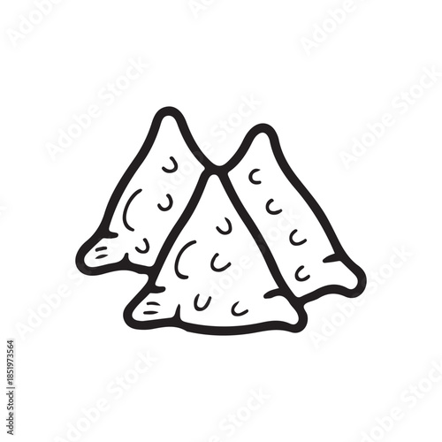 A simple hand drawn sketch depicts a piece of fortune cookie showcasing its unique cracked and folded shape