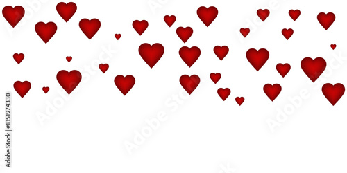 Red hearts gradually decreasing in density from left to right ending in sparse scattering
