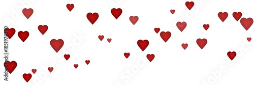 Falling stitched paper hearts confetti on transparent background. Eminent vector illustration.
