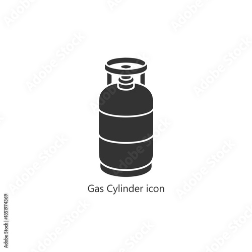 Gas cylinder icon, propane tank silhouette, industrial gas bottle symbol, pressure vessel, safety equipment vector illustration isolated on white

