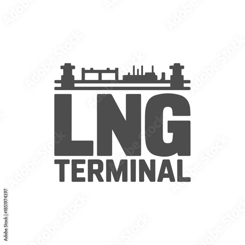 LNG terminal logo, liquefied natural gas port icon, industrial energy facility silhouette, offshore gas infrastructure vector illustration design isolated

