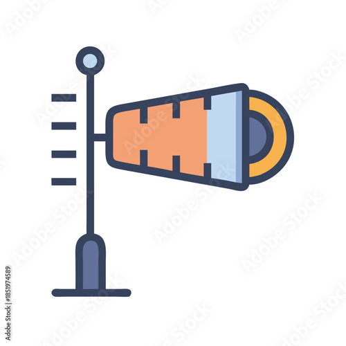 Stylized windsock illustration with clear direction and intensity indicator