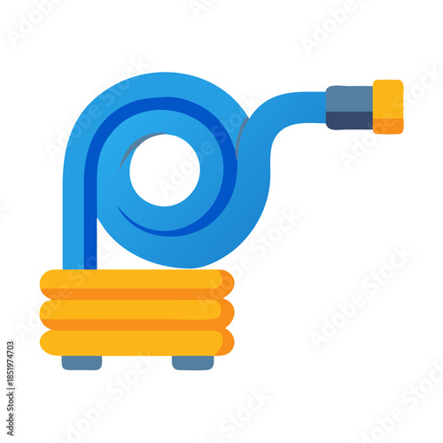 Flat vector illustration of blue water hose on black background
