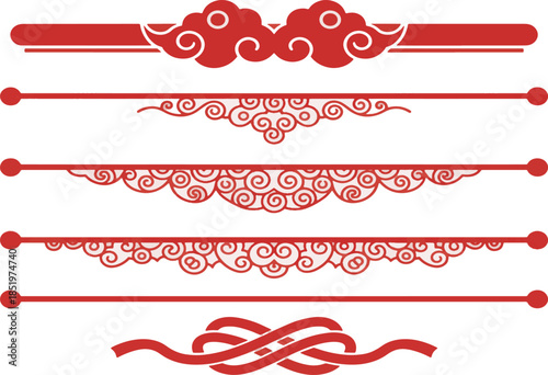 Traditional Chinese Cloud and Wave Ornaments Vector Decorative Borders Set
