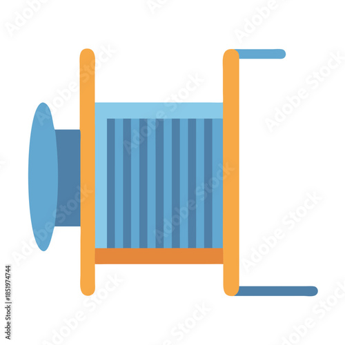 Blue and yellow bobbin spool illustration on black background
