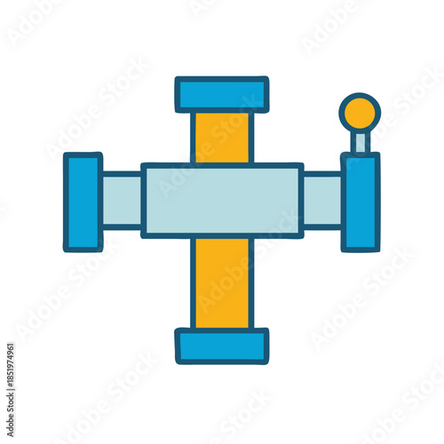 Blue and gold colored pipe fitting with control arm