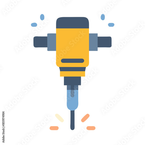 Stylized jackhammer icon with fragments on a black background