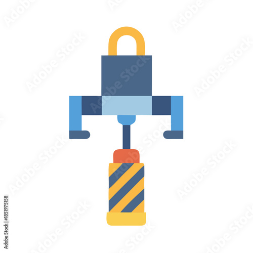 Stylized safety crane with warning pattern against a black background