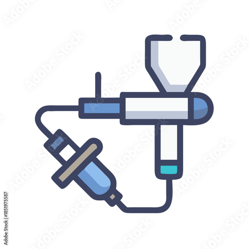 Powder coating gun stylized icon with connected parts design