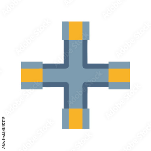 Abstract plus symbol on black background, blocky style