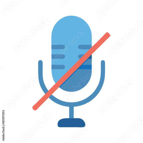 Muted microphone icon in blue with red line through
