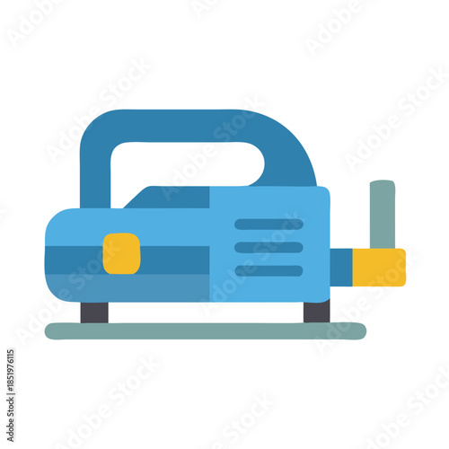 Blue jigsaw power tool illustration on solid black background
