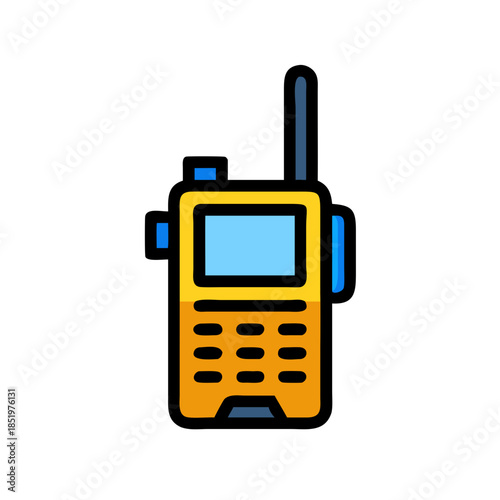 Yellow walkie talkie on black background for security purposes