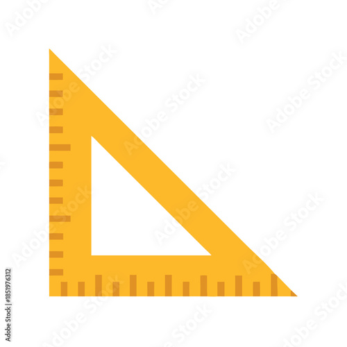 Yellow plastic triangle ruler isolated on solid black background