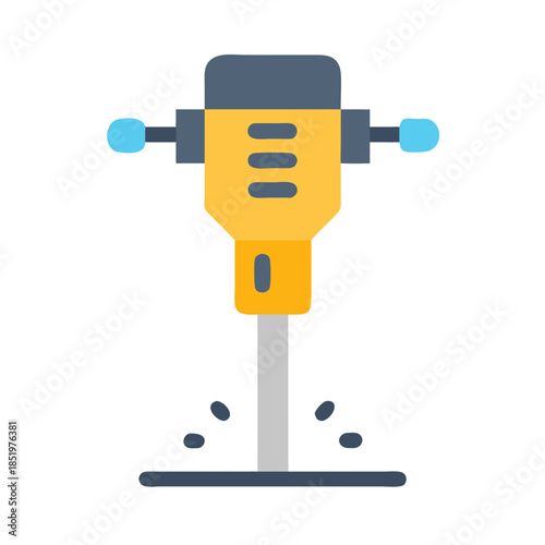 Yellow jackhammer drilling into surface on black background illustration