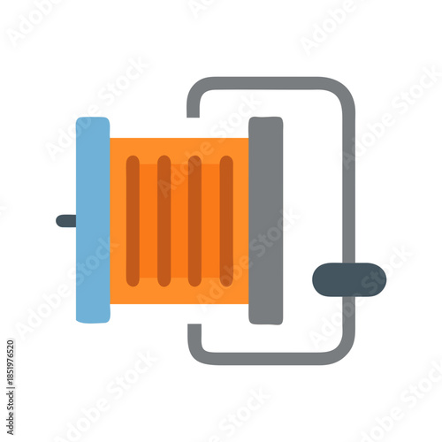 Flat illustration of orange spool with gray crank mechanism