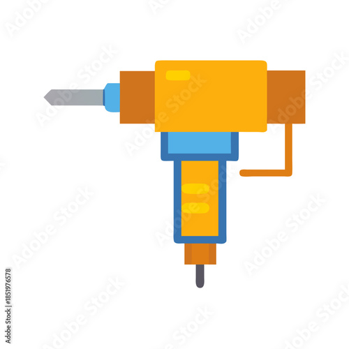 Isolated flat vector illustration of a jackhammer on black