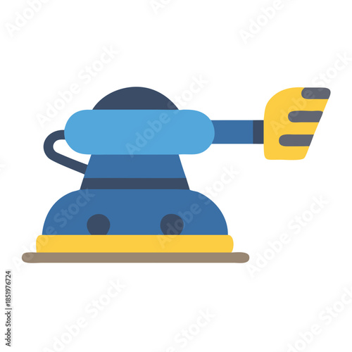Minimalist blue and yellow sander illustration on black background