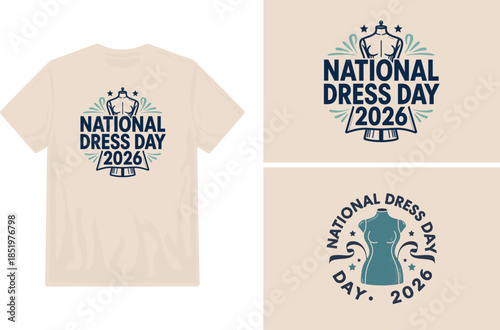 National dress day 2026 promotional t shirt design with vintage style graphics