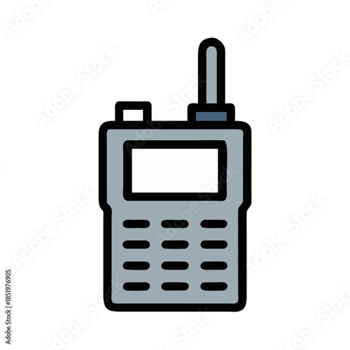 Iconic walkie talkie illustration against a stark black backdrop