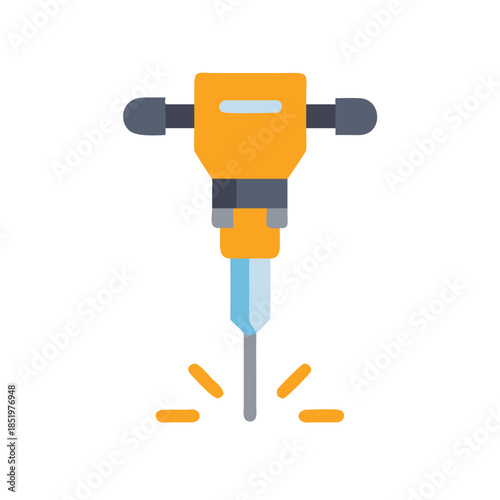 Flat illustration of a jackhammer breaking ground on black