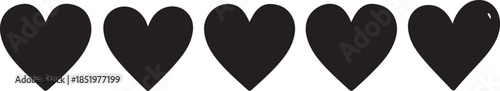 Collection of Five Black Heart Shapes love symbol