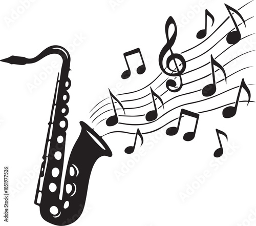 Canvas Print PrintSaxophone with musical notes, jazz instrument illustration and melody conce