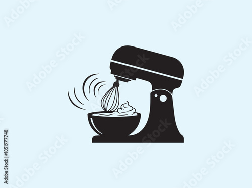 Whipping Cream Action Stand Mixer Silhouette in Clean Kitchen Style
