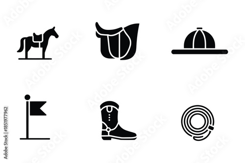 Equestrian Sport and Horse Riding Silhouette Icon Set
