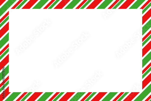 Christmas border frame. Merry Christmas Candy cane rectangle frame card elements decoration. New Year picture frame ribbon with red, white or green stripes. Vertical Christmas border frame.