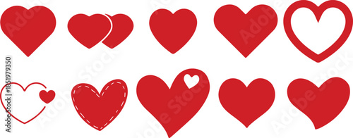 Heart set red heath line design symbol Valentines day. Set of 10 red Heart icon. hand drawn love symbol collection heart shape inside representing love romance.