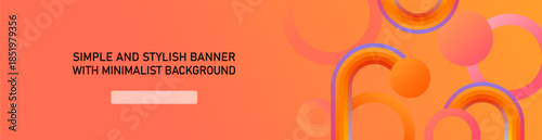 Orange web banner for website. Website landing page template with bright rainbow shapes. 
