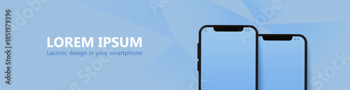 Web page template with smartphones on blue background. Minimalistic website template.