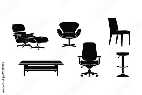 Mid-Century Modern Chair and Table Furniture Silhouette Collection