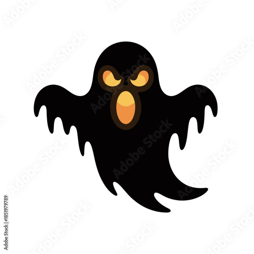 A dark, ghostly figure with glowing eyes and an open mouth