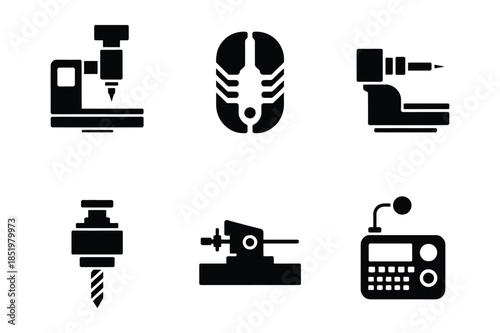 CNC Machining and Mechanical Engineering Industry Equipment Icons