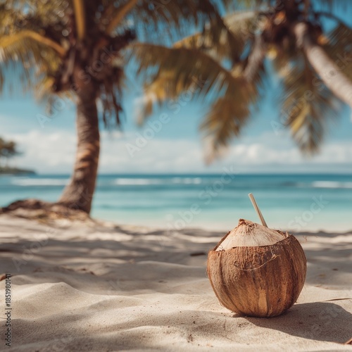 Wallpaper Mural Fresh coconut drink placed on tropical beach sand with palm trees and turquoise sea.
Keywords (47): Torontodigital.ca