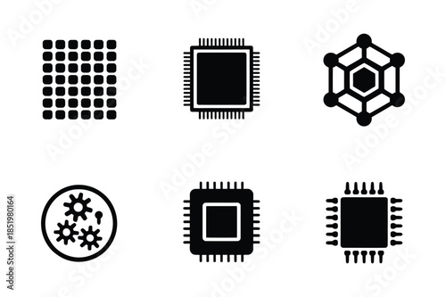 Semiconductor Microchip and Computer Hardware Icon Set