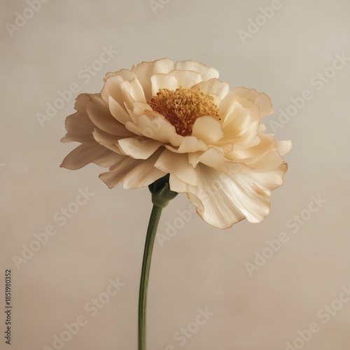 Elegant single flower with delicate petals isolated on a calm neutral background.